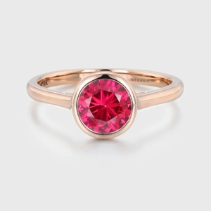 10K Or Massif Art Déco Forme Ronde Solitaire Anneau Lunette Ensemble Bague Rubis De Laboratoire De Coupe Ronde Avec Option De Remplacement De Pierres Précieuses - Product Image 4