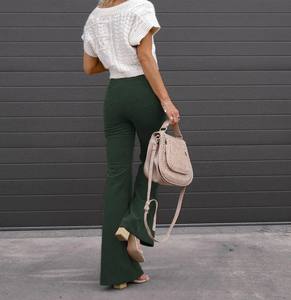 กางเกงผ้าลูกฟูกเอวสูงสำหรับผู้หญิงกางเกงลำลองขาบานสำหรับออกกำลังกายแฟชั่น - Product Image 2