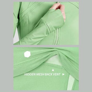 Léger imperméable coupe-vent coupe ajustée à manches longues col montant couleur unie Fitness veste respirant séchage rapide Yoga vestes - Product Image 6