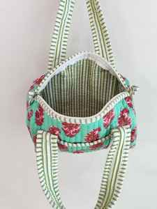 กระเป๋าถือสะพายไหล่ลายดอกไม้ขนาดเล็ก ผ้าฝ้ายเย็บลายแบบอินเดีย ทำมือสำหรับผู้หญิง มีซิปปิด เหมาะสำหรับไปทะเล งานแต่งงาน ตลาด หรือช้อปปิ้ง - Product Image 3