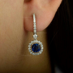 Pendientes de aro de oro azul zafiro natural envolvente de diamante de proveedor indio - Product Image 4