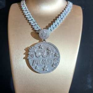 Micro Paved 925 <b>Silver</b> Disk Hip Hop Jewelry <b>Pendant</b> with Gold Plating Big Circle Self Made Letters Charm Iced out <b>for</b> <b>Men</b> - Product Image 1