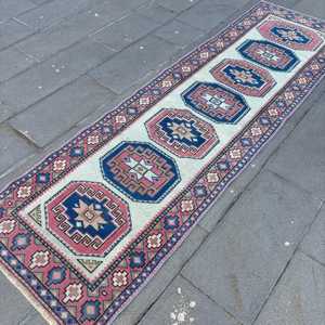 Alfombra Turca Vintage de 2.5x8.5 pies (77x259 cm), Alfombra Azul Camuflaje - Product Image 3