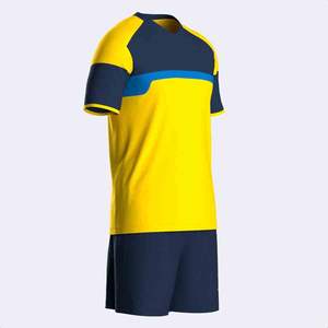 Tenue de football jaune et bleue en polyester 100 %, haute qualité, service OEM, respirante, coupe automatisée, pour équipes - Product Image 2