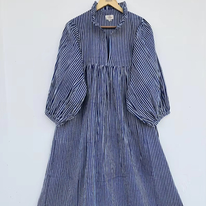 Femmes filles pur coton Maxi robe indien bloc imprimé décontracté été soirée à la mode nouvelle vente en gros longue robe mi-longue - Product Image 1