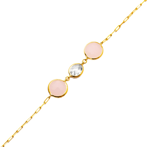 Round Pink Quartz CZ 22K Gold Bezel Silver <b>Chain</b> Bracelet 925 Sterling Silver Handmade Women's Jewelry Gift Party - Product Image 4