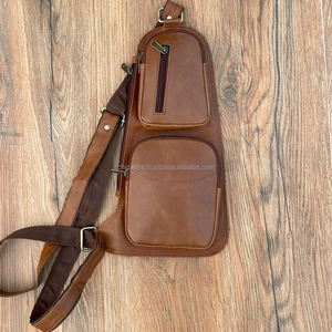 <b>Men's</b> Business Full Grain Genuine Leather Chest <b>Bag</b> Vintage Cowhide Leather Cycling Sports Crossbody <b>Bag</b> Casual Sling <b>Bag</b> - Product Image 2