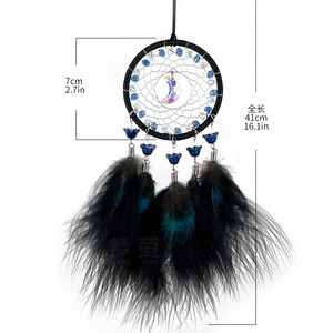 Handmade Art Deco Feather Dream Catcher Wall Hanging Round <b>Crystal</b> Beaded <b>Moon</b> Pendant Bedroom Car Decor Diwali - Product Image 4