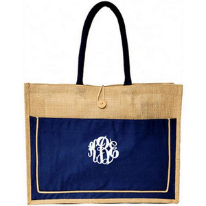 Wholesale Large Jute Bag Supplier Jute and Linen Pocket Tote Bag Burlap Women Shopping Bag with Logo Design - Product Image 6