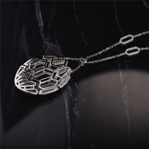 Luxury Women 18K <b>Solid</b> <b>Gold</b> <b>Pendant</b> Necklace With Emerald Cut Diamonds Geometric Design Rhodium Plated - Product Image 3