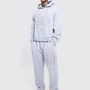 OEM Customize Men Two Piece Sets Custom Distress Embroidered Designs Zip Tracksuits Acid <b>Washed</b> Heavyweight Winter Outwear - Product Image 5