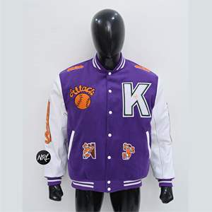 Chaquetas universitarias de lana pesada para hombre, parches bordados de chenilla con cuello de pie, Letterman - Product Image 5