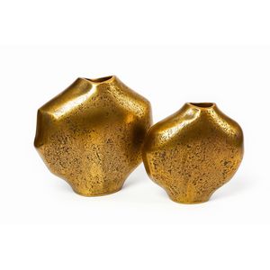 Vase en métal abstrait doré antique, vase à fleurs géométrique, accessoires de décoration pour mariage et maison, vase artisanal en aluminium de haute qualité - Product Image 1