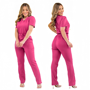 Pro Style Scrubs Uniformes Conjuntos con manga corta atlética y cuello alto limpio para el trabajo sanitario - Product Image 2