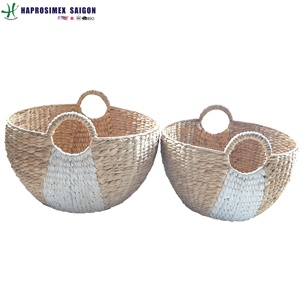 Plateau de panier rectangulaire en osier de jacinthe d'eau en plastique avec poignées découpées en bois pour le tissage de noix de riz en cuisine - Product Image 5