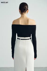 Prix usine élégant A-ligne blanc jupes pour femmes avec ceinture noire luxe ADELA MAXI JUPE tissu écologique WHITEANT Vietnam - Product Image 6