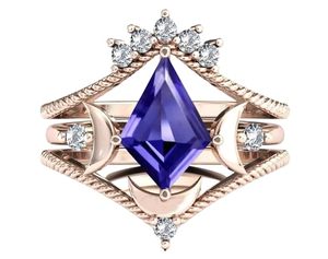 Lune de ma vie Unique Art Déco Tanzanite Bague de fiançailles Ensemble Alliance en argent sterling 925 Style classique pour les fêtes - Product Image 6