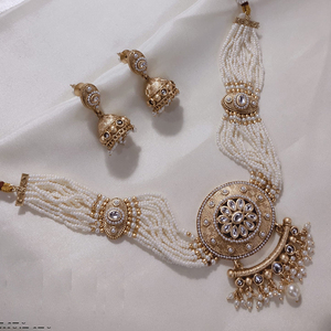 Elegant <b>Pearl</b> <b>Choker</b> <b>Necklace</b> Set in Gold Finish Ethnic and Contemporary Jewelry for All Occasions - Product Image 3