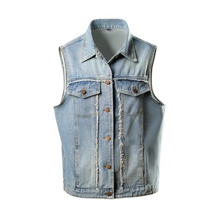 2025 <b>Men's</b> Sleeveless Blue <b>Denim</b> <b>Vest</b> Factory Price Cowboy Jacket Winter Breathable 100% Cotton High Street Style Customizable - Product Image 1