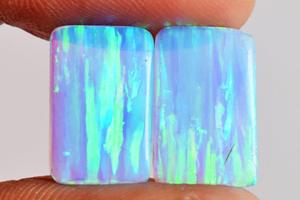 Paire d'opale de feu synthétique scintillante bleue verte 4 CTW forme Rectangle Cabochon taille 14x9x2 MM paire de boucles d'oreilles fabrication de bijoux - Product Image 4