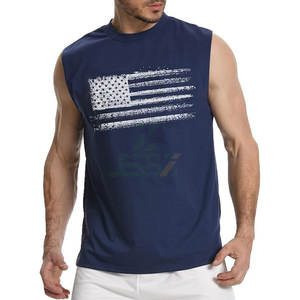 Camiseta sin mangas formal para hombre, 100% algodón, con estampado de la bandera estadounidense, cuello alto, de secado rápido, personalizable, para entrenamiento en el gimnasio de verano - Product Image 1
