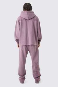 Conjunto Deportivo de Dos Piezas Extra Grande con Apliques Personalizados Bordados, Hombros Caídos, Dobladillo Abierto y Sudadera con Doble Cremallera - Product Image 2