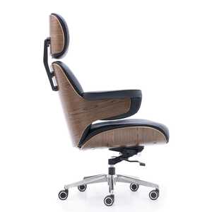 Silla de Oficina Contemporánea con Carcasa de Madera Curvada, Tapizada en Cuero Genuino, Altura Ajustable, Base Cromada para Uso Doméstico - Product Image 5