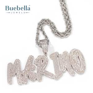 925 Plata 14K chapado en oro blanco Iced Out personalizado cursiva nombre colgante Hip Hop joyería para hombres - Product Image 4