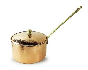 Handhammered Copper Dalyan Sauce <b>Pan</b> With Lid Cover 14,5 Cm/5.7" Thick Base Nickel Color With Brass <b>Handle</b> Handmade, Authentic - Product Image 1