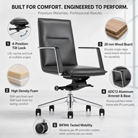 Chaise de bureau professionnelle en cuir avec coussin en mousse haute densité, chaise de bureau inclinable multi-verrouillable avec base en aluminium ADC12