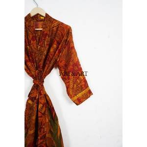 Women's Elegant Silk <b>Kimono</b> Sari Bohemian <b>Vintage</b> Sexy Soft Sleepwear Nightgown - Product Image 3