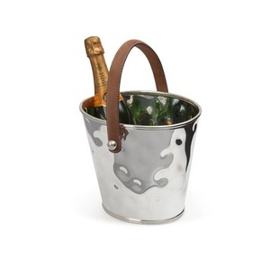 Enfriador de vino de Metal de forma redonda, Cubo de champán de vino de acero inoxidable con mango de cuero lateral - Product Image 2