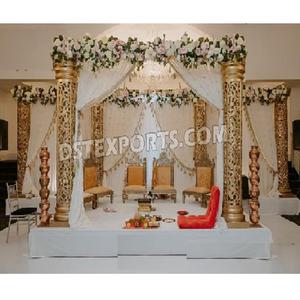 Mandap de boda de fibra dorada de estilo exquisito, Mandaps DE BODA tallados de fibra dorada abierta, Mandap DE BODA asequible al mejor precio de los Emiratos Árabes Unidos - Product Image 1