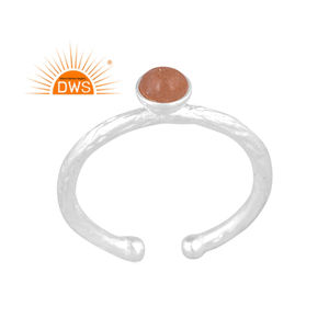 Anillo ajustable de plata de ley fina con piedra lunar de melocotón natural, diseño personalizado, joyería para mujer, regalo para ella. - Product Image 1