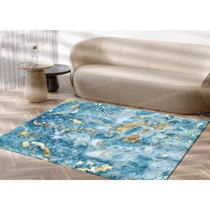 Alfombra Moderna de Lujo con Estampado de Tinta de Alcohol en Mármol Azul y Dorado, Alfombra de Terciopelo de Lujo - Product Image 1