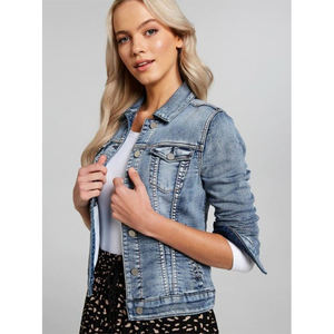 Chaqueta Vaquera de Algodón 100% Tejido Transpirable, Diseño Personalizado para Mujer, Cuello Camisero, Otoño Invierno, Impermeable y Resistente al Viento - Product Image 1