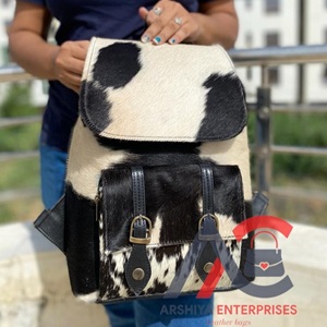 Mochila De piel de vaca auténtica, morral de piel marrón con pelo, multiusos - Product Image 1