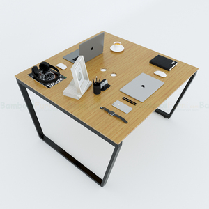 Minimalist Bamboo 2-person L-shaped Office <b>Desk</b> 120x120cm with Iron Legs - Product Image 1