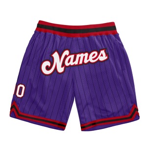 Industrie Direct Engro Sportswear Short de basket-ball personnalisé violet noir à fines rayures blanc-rouge authentique Short de basket-ball - Product Image 1