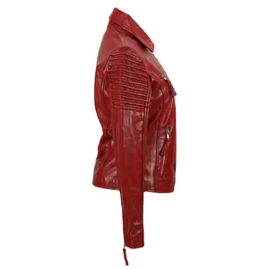 Meilleure vente 100% veste courte pour femmes en cuir marron véritable Logo personnalisé processus tricoté mode vente en gros veste en cuir courte - Product Image 4