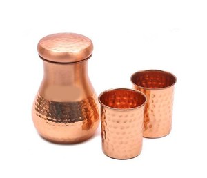 Carafe à eau en cuivre pur pour chevet avec couvercle |   Pichet Matka en cuivre artisanal à double finition - Product Image 5
