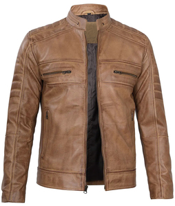 Chaqueta de Motociclista de Cuero de Cordero Cordura con Cremallera Completa Personalizada para Hombre, Color Marrón Camel, Impermeable, Transpirable, Corte Regular - Product Image 5