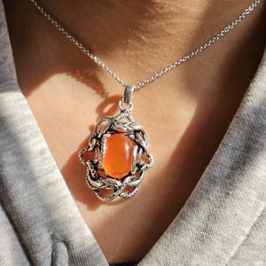 Oxidized Silver <b>Snake</b> Carnelian Pendant Charm Pendants with Gemstone Silver <b>Snake</b> Unique and Elegantly Designed <b>Jewelry</b> - Product Image 2