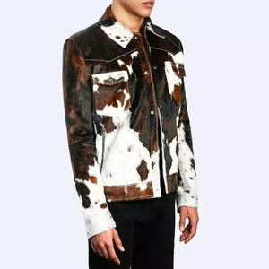Men Quality Natural Warm Real Hair Leather <b>Jacket</b> Canvas Cotton Shell Fashion <b>Western</b> Style Stand Collar Front Logo OEM - Product Image 3