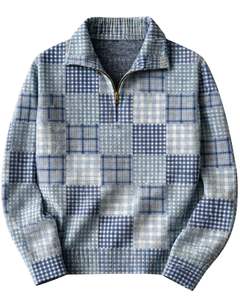 Pull en maille à col montant pour homme, personnalisé par le fabricant, bleu à carreaux, tissu texturé, chaud, décontracté, pour l'hiver, OEM personnalisé - Product Image 1