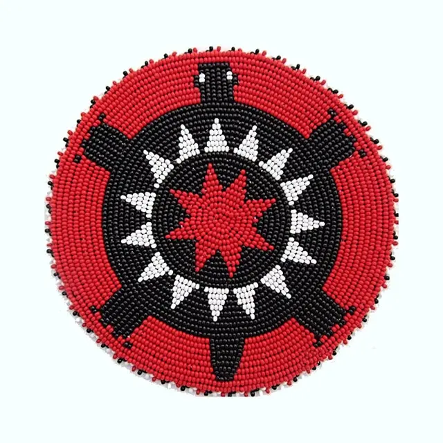Black Red Turtle Rosette Beaded Handmade Patches Patches Pearl Beaded Ethnic Beadwork Native Crafts