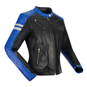 Fashion Biker Blue & Black Genuine Leather Racing Motorbike Jacket With White Lining CE Protections Motorcycle Jacket For Men - Product Image 1