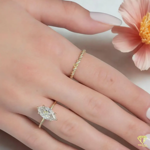 Anillo solitario de corte Marquesa, anillo de compromiso minimalista, moissanita chapada en oro de 14 quilates o anillo de diamante cultivado en laboratorio para mujer - Product Image 3