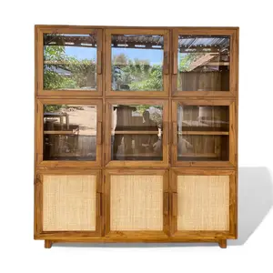 Armário de madeira de teca maciça para móveis contemporâneos, armário minimalista para armazenamento de móveis, armário de cozinha