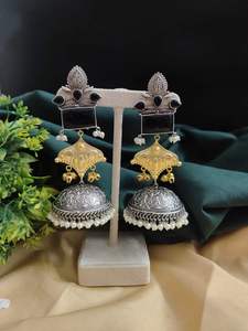 Pendientes Jhumka de dos tonos de plata SHANAYA de alta calidad, joyería más vendida directa del proveedor indio - Product Image 6